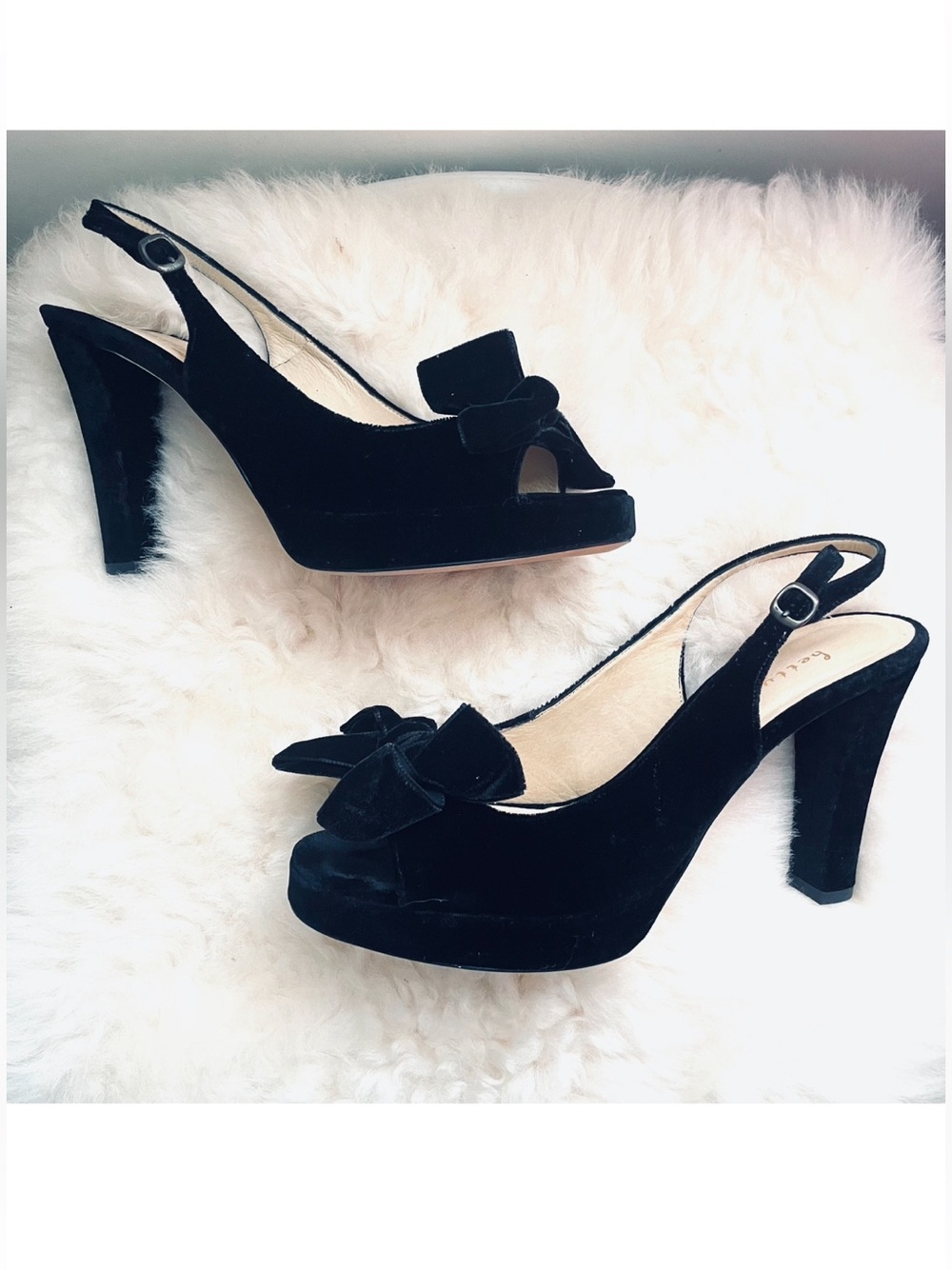 NEW BETTYE MULLER ANTHROPOLOGIE VTG Y2K Black Velvet Bow Slingback Pumps 9.5